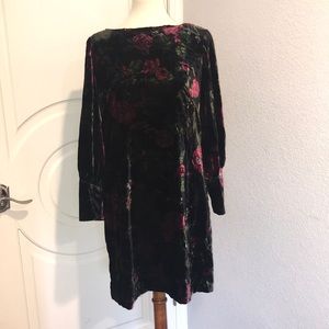 velvet floral rose dress with puff sleeves
